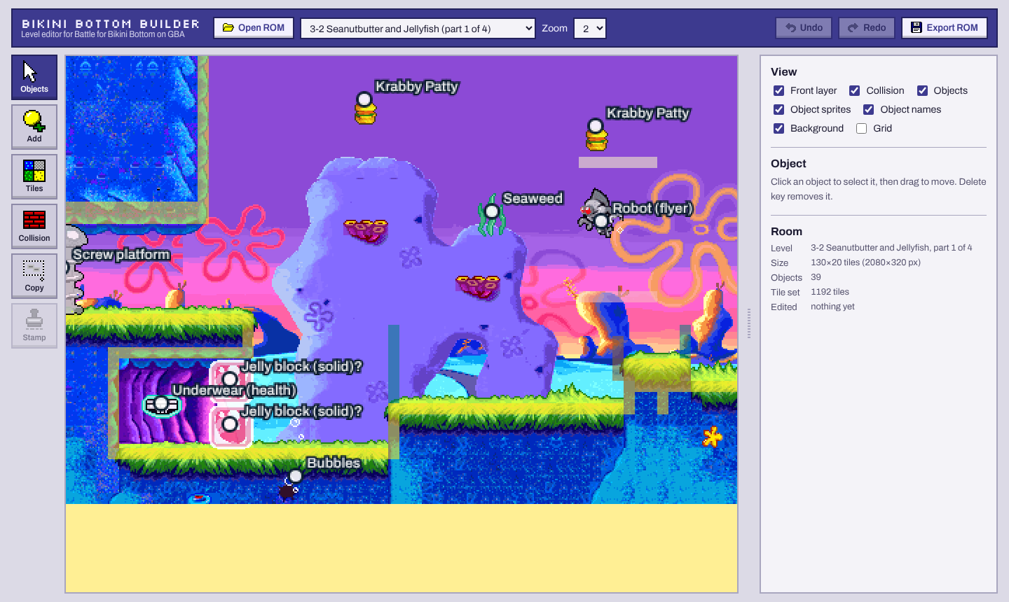 Bikini Bottom Builder editing a level from SpongeBob SquarePants: Battle for Bikini Bottom