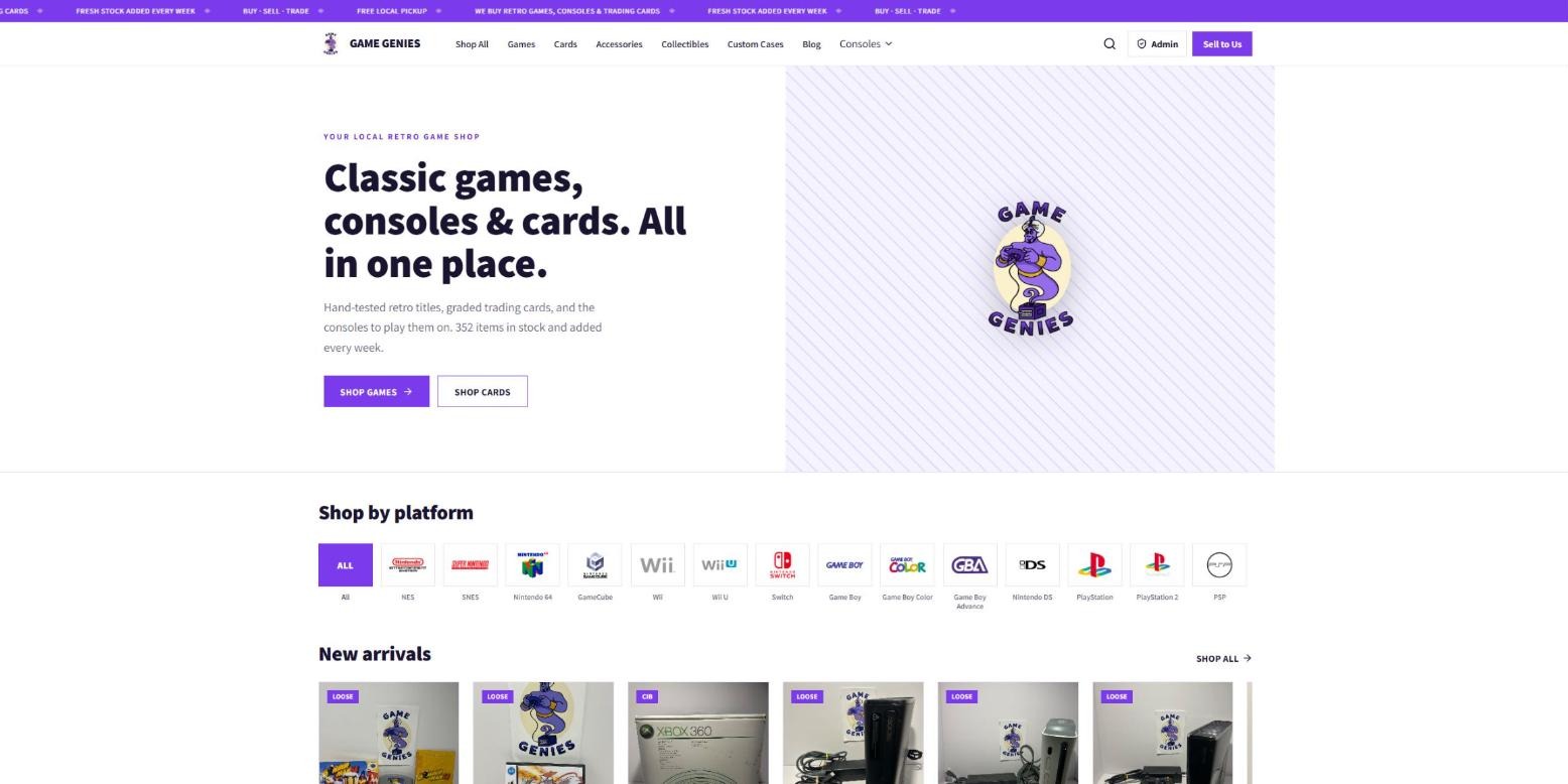 Game Genies website front page